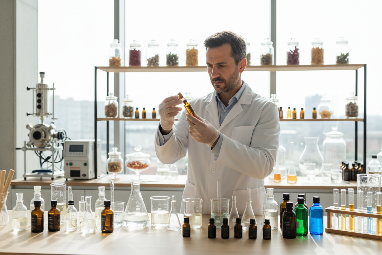 man work in perfum lab 