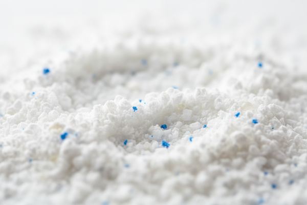Ultra-clean laundry detergent powder background, close-up macro photography